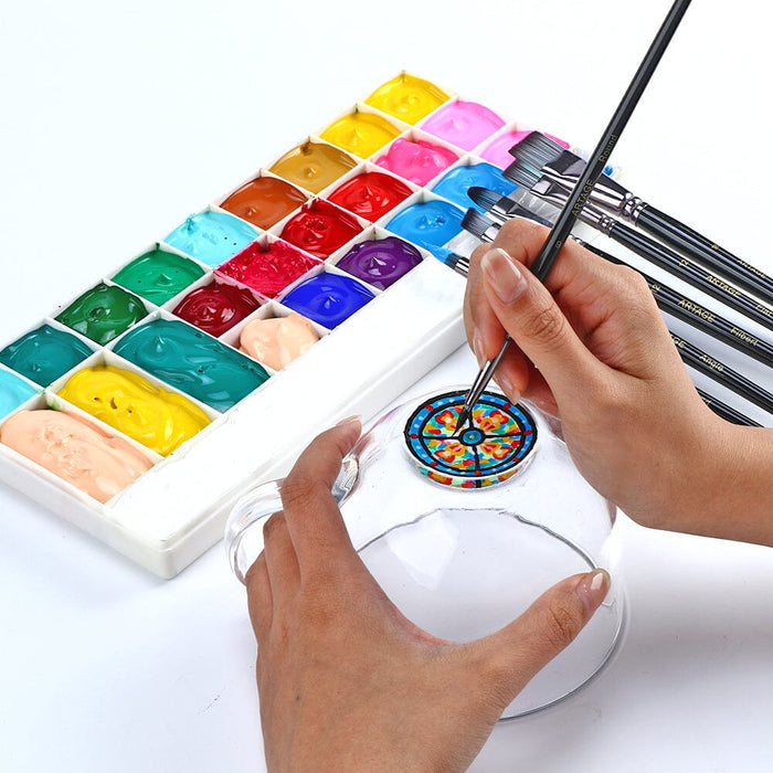 6Pcs Artist Art Paint Brush Oils Acrylics Watercolors Round Flat