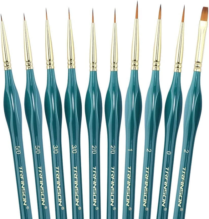 Transon 10pcs Fine Detail Miniature Art Painting Brush Set for Acrylic Watercolor Craft Rock Face Painting Paintbrush TRANSON 