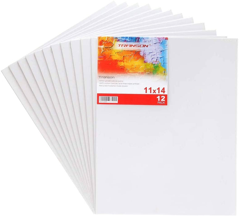 Transon 11 x 14 inch 12-Pack MDF Artist Painting Canvas Panel Board Acid Free Primed Canvas Panel Board TRANSON 
