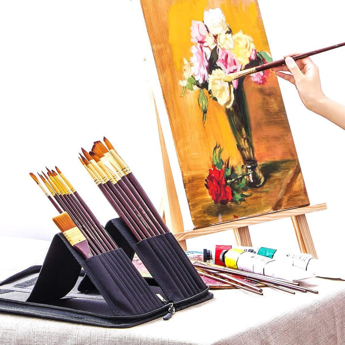 Transon 16pcs Professional Long Artist Paint Brush Set with Brush Case