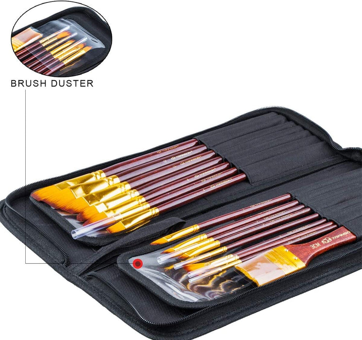 Transon 16pcs Professional Long Artist Paint Brush Set with Brush Case Assorted for Acrylic Watercolor Gouache Oil Tempera and Body Painting Paintbrush TRANSON 