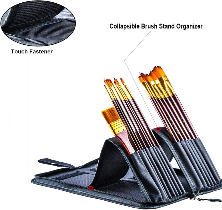 Transon 16pcs Professional Long Artist Paint Brush Set with Brush Case Assorted for Acrylic Watercolor Gouache Oil Tempera and Body Painting Paintbrush TRANSON 