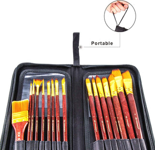 Transon 16pcs Professional Long Artist Paint Brush Set with Brush Case Assorted for Acrylic Watercolor Gouache Oil Tempera and Body Painting Paintbrush TRANSON 