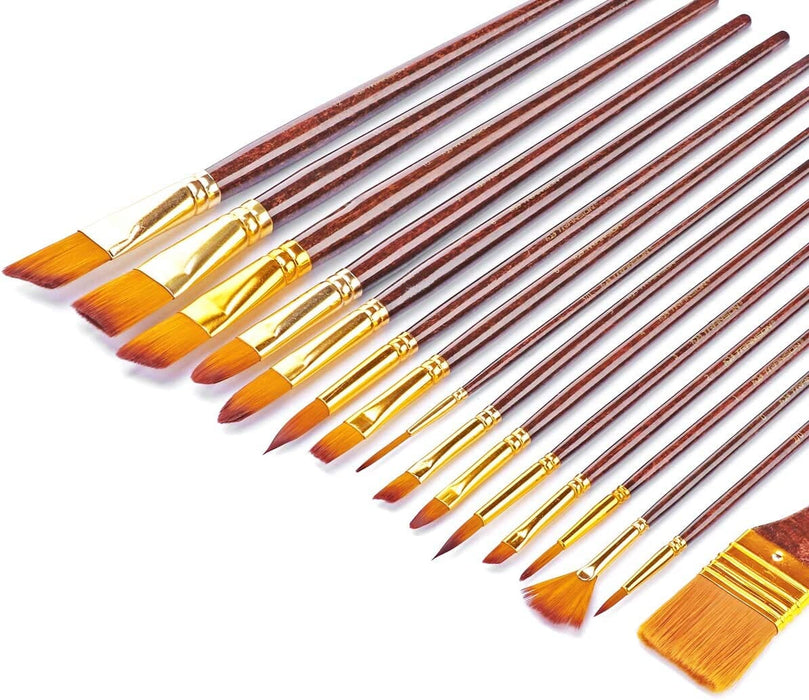 Transon 16pcs Professional Long Artist Paint Brush Set with Brush Case Assorted for Acrylic Watercolor Gouache Oil Tempera and Body Painting Paintbrush TRANSON 