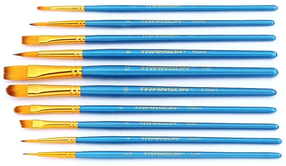 Transon 2-Pack 20pcs Art Painting Brush Set for Acrylic Watercolor Gouache Hobby Painting Blue Color Paintbrush TRANSON 