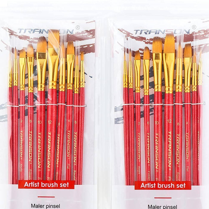 Transon 2-Pack 20pcs Art Painting Brush Set for Acrylic Watercolor Gouache Hobby Painting Pink Color Paintbrush TRANSON 