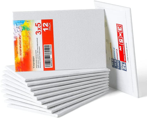 Transon 3x5 Artist Canvas Panel for Painting No Warping MDF Board 12Pack Acid-Free Primed Canvas Panel Board TRANSON 