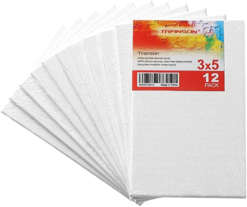 Transon 3x5 Artist Canvas Panel for Painting No Warping MDF Board 12Pack Acid-Free Primed Canvas Panel Board TRANSON 