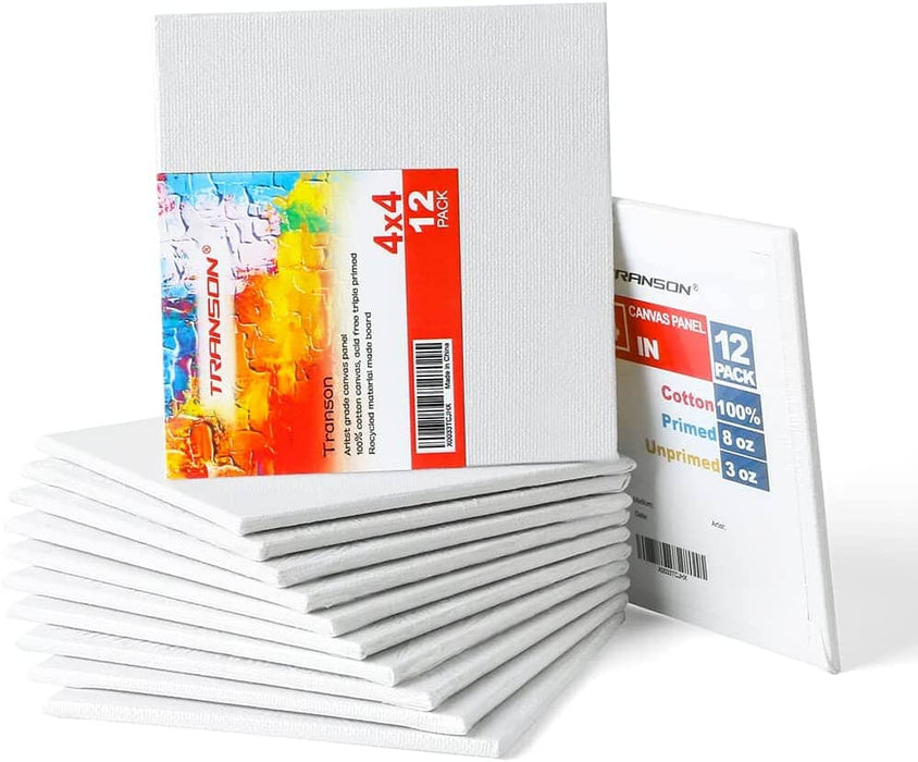 Transon 4x4 Artist Canvas Panel for Painting No Warping MDF Board 12Pack Acid-Free Primed Canvas Panel Board TRANSON 