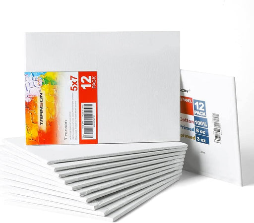 Transon 5x7 Artist Canvas Panel for Painting No Warping MDF Board 12Pack Acid-Free Primed Canvas Panel Board TRANSON 