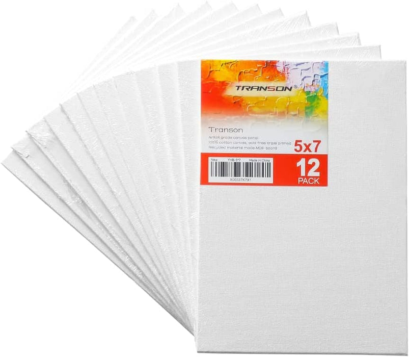 Transon 5x7 Artist Canvas Panel for Painting No Warping MDF Board 12Pack Acid-Free Primed Canvas Panel Board TRANSON 