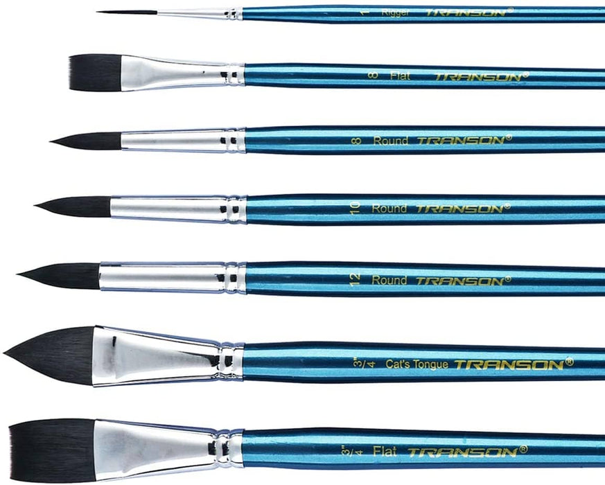 Transon 7pcs Natural Watercolor Paint Brush Set Professional for Watercolor Acrylic Ink Gouache Tempera Paintbrush TRANSON 