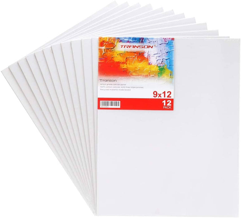 Transon 9 x 12 Artist Painting Canvas Panel Board 12-Pack Acid-Free Primed Canvas Panel Board TRANSON 