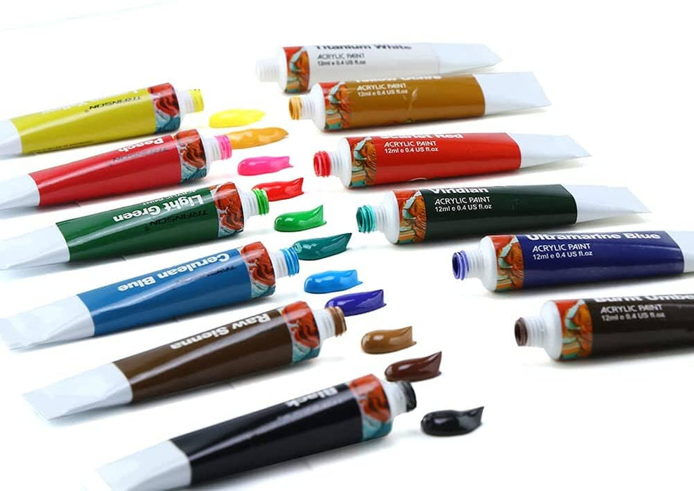 Transon Acrylic Paint Set 12-Color with 3 Paint Brushes for Craft Canvas Rock Art Painting Acrylic Paint TRANSON 