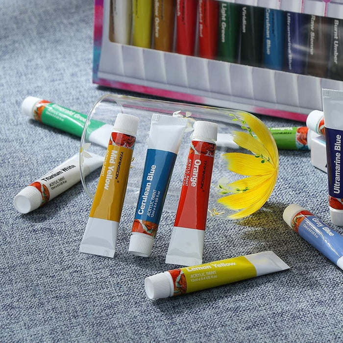 Transon Acrylic Paint Set 24-color with 12 Paint Brushes and Palette Non-toxic for Canvas Craft Rock Art Painting Acrylic Paint TRANSON 