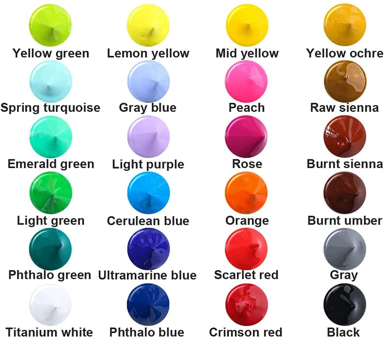 Transon Acrylic Paint Set 24-color with 12 Paint Brushes and Palette Non-toxic for Canvas Craft Rock Art Painting Acrylic Paint TRANSON 
