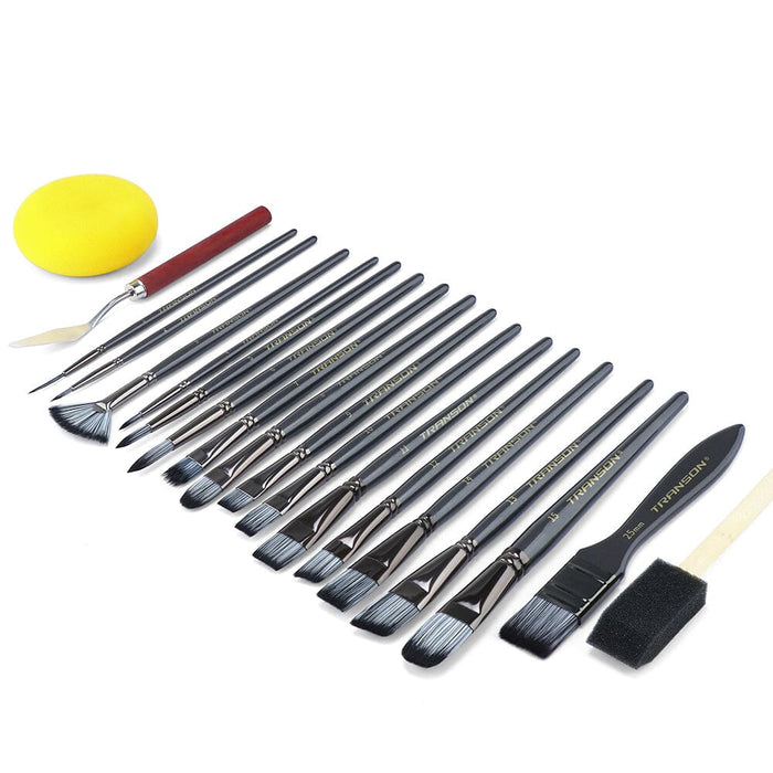 Transon Art Paint Brush Kit 16 Paint Brushes with Foam Brush Sponge Spatula and Brush Case for Oil, Acrylic, Watercolor, Gouache, Painting Paintbrush TRANSON 