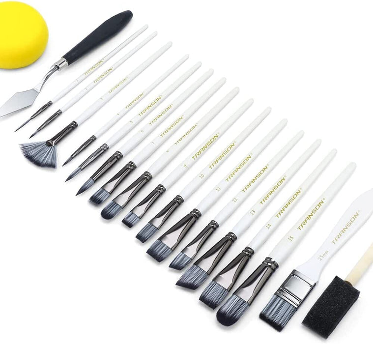 Transon Art Paint Brush Kit 16 Paint Brushes with Foam Brush Sponge Spatula and Brush Case for Oil, Acrylic, Watercolor, Gouache, Painting Paintbrush TRANSON 