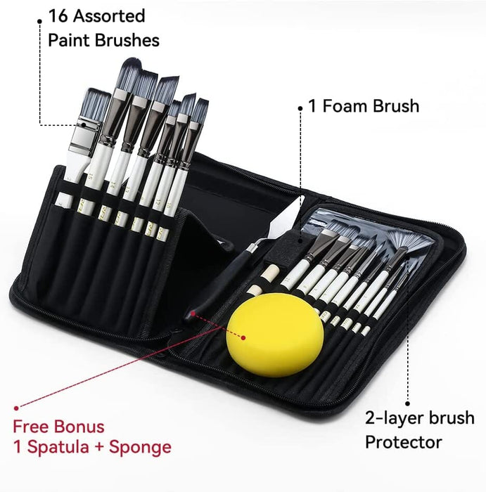 Transon Art Paint Brush Kit 16 Paint Brushes with Foam Brush Sponge Spatula and Brush Case for Oil, Acrylic, Watercolor, Gouache, Painting Paintbrush TRANSON 