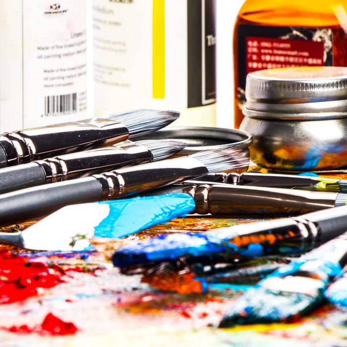 Transon Art Paint Brush Kit 16 Paint Brushes with Foam Brush Sponge Spatula  and Brush Case for Oil, Acrylic, Watercolor, Gouache, Painting White