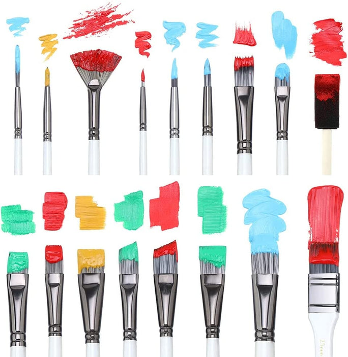 Transon 20pcs Artist Paint Brush Kit with 17 Paint Brushes and 1 Sponge 1 Spatula and 1 Brush Case for Oil, Acrylic, Watercolor, Gouache Face Craft