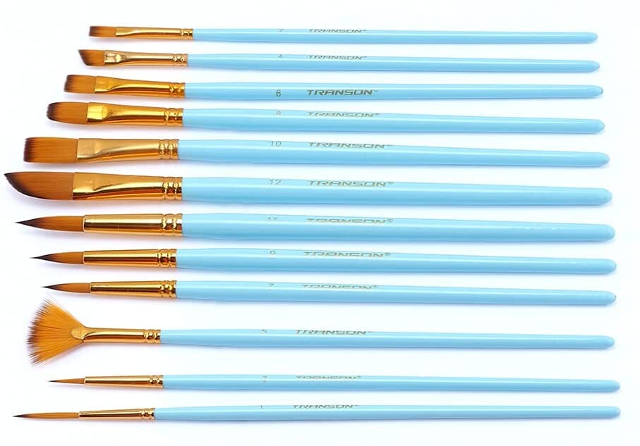 Transon Art Painting Brush Assorted Set of 12 for Acrylic Watercolor Gouache Hobby Painting TRANSON 
