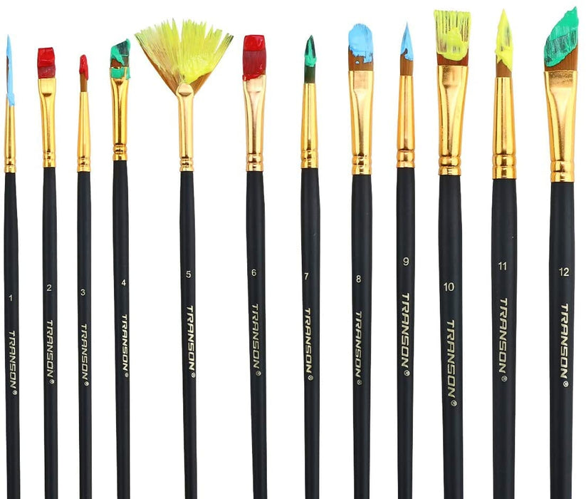 Transon Artist Paint Brush Set of 12 for Watercolor Acrylic Gouache Oil and Temp