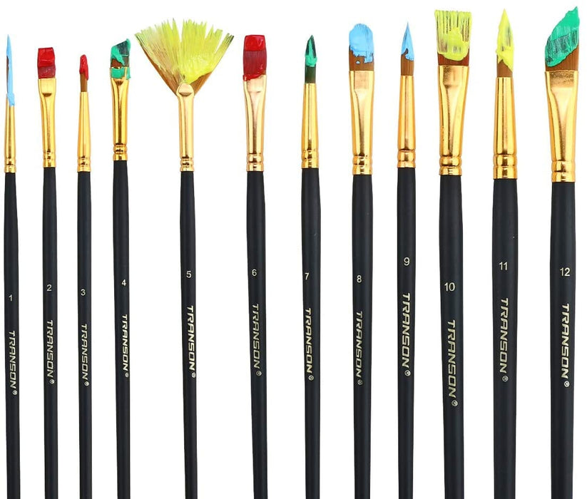 Transon Art Painting Brush Assorted Set of 12 for Acrylic Watercolor Gouache Hobby Painting TRANSON 