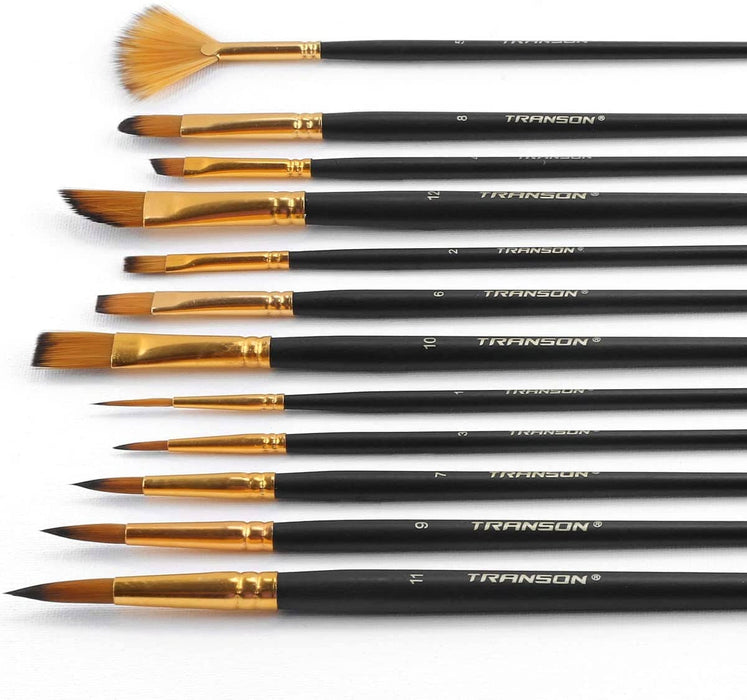 Transon Art Painting Brush Assorted Set of 12 for Acrylic Watercolor Gouache Hobby Painting TRANSON 