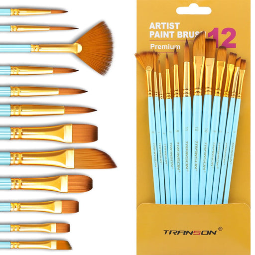 Transon Art Painting Brush Assorted Set of 12 for Acrylic Watercolor Gouache Hobby Painting TRANSON 