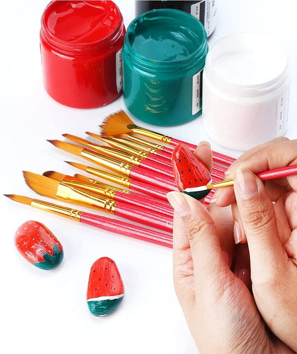 Transon Art Painting Brush Assorted Set of 12 Pink for Acrylic Watercolor Gouache Oil Painting TRANSON 
