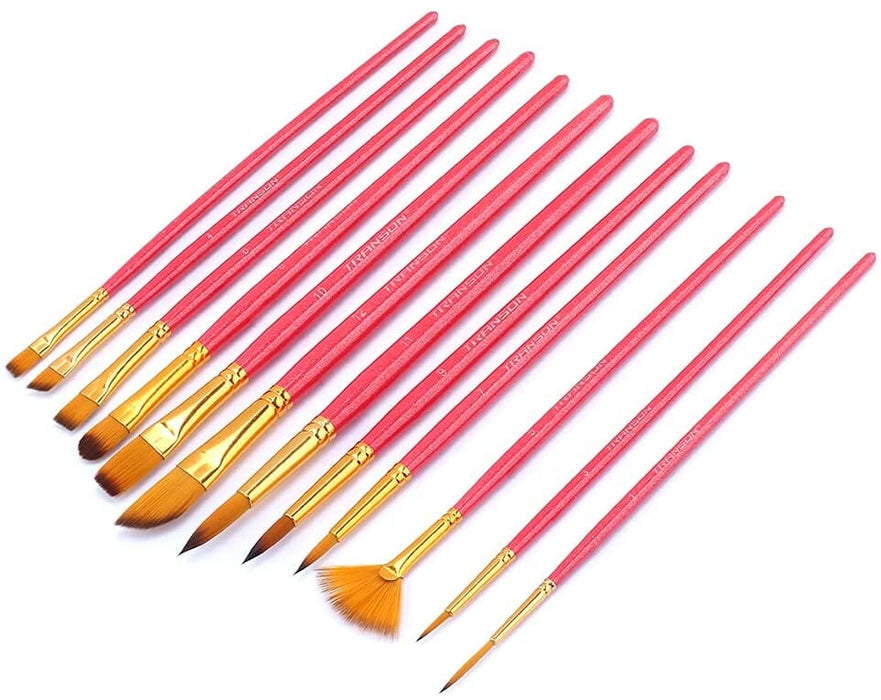Transon Art Painting Brush Assorted Set of 12 Pink for Acrylic Watercolor Gouache Oil Painting TRANSON 