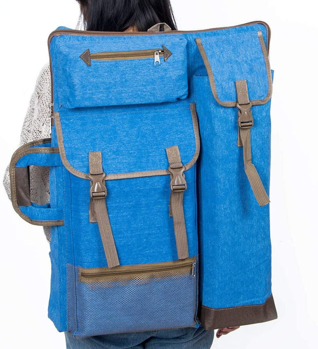 Transon Art Portfolio Case Artist Backpack Canvas Bag Large 26” x 19.5” Blue Color Art Bag TRANSON 