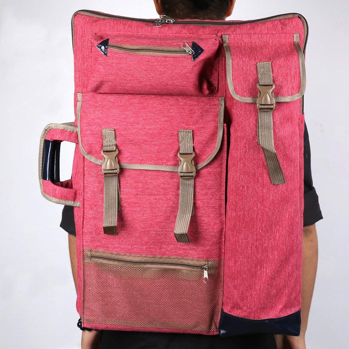 Transon Art Portfolio Case Artist Backpack Canvas Bag Large 26” x 19.5” Magenta Color Art Bag TRANSON 