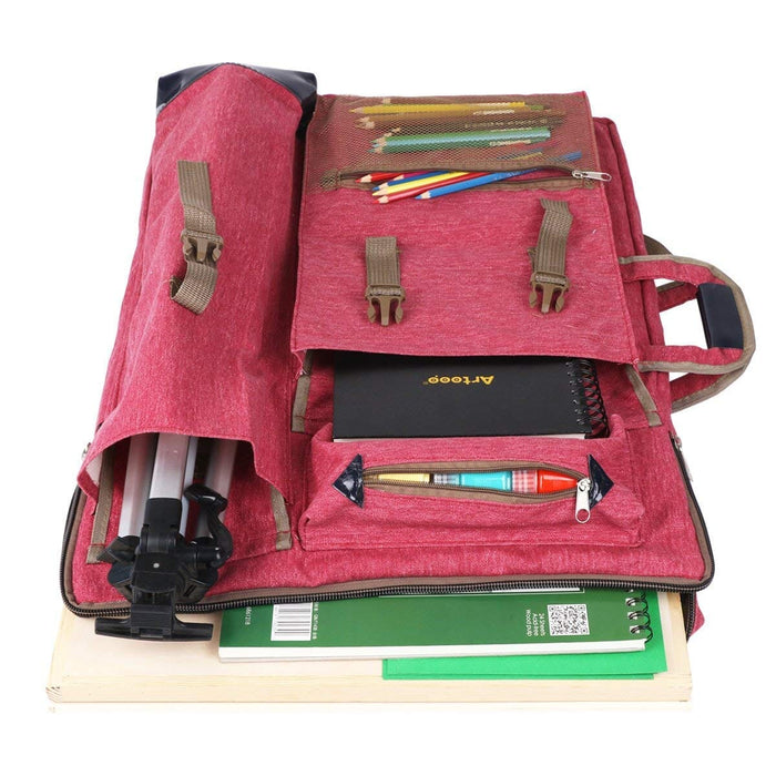Transon Art Portfolio Case Artist Backpack Canvas Bag Large 26” x 19.5” Magenta Color Art Bag TRANSON 