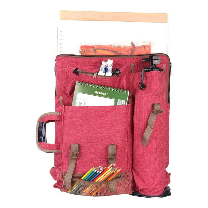 Transon Art Portfolio Case Artist Backpack Canvas Bag Large 26” x 19.5” Magenta Color Art Bag TRANSON 