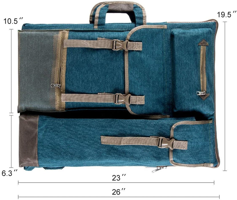 Transon Art Portfolio Case Artist Backpack Canvas Bag Large 26” x 19.5” Turquoise Green Art Bag TRANSON 