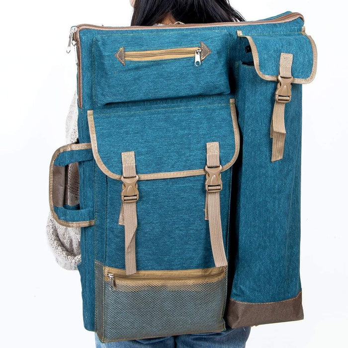Transon Art Portfolio Case Artist Backpack Canvas Bag Large 26” x 19.5” Turquoise Green Art Bag TRANSON 