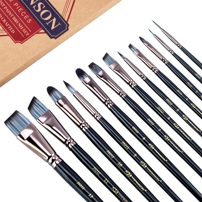 Transon Artist Paint Brush Set of 12 for Watercolor Acrylic Gouache Oil and Tempera Painting Paintbrush TRANSON 