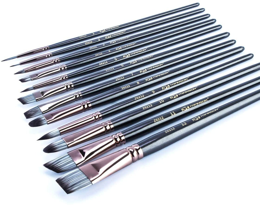 Transon Artist Paint Brush Set of 12 for Watercolor Acrylic Gouache Oil and Tempera Painting Paintbrush TRANSON 