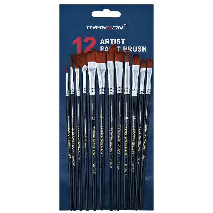 Transon Assorted Artist Painting Brush Set 12pcs Versatile for Acrylic Watercolor Gouache and Oil Paintbrush TRANSON 
