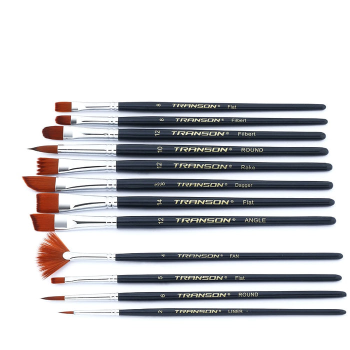 Transon Assorted Artist Painting Brush Set 12pcs Versatile for Acrylic Watercolor Gouache and Oil Paintbrush TRANSON 
