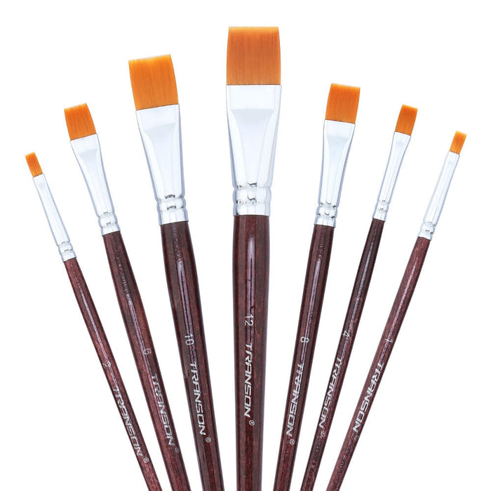 Transon Flat Paint Brush Set 7pcs for Acrylic Watercolor Gouache Oil and Body Painting Paintbrush TRANSON 