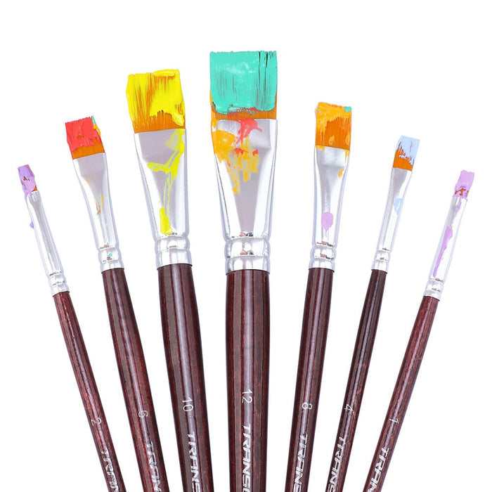 Transon Flat Paint Brush Set 7pcs for Acrylic Watercolor Gouache Oil and Body Painting Paintbrush TRANSON 