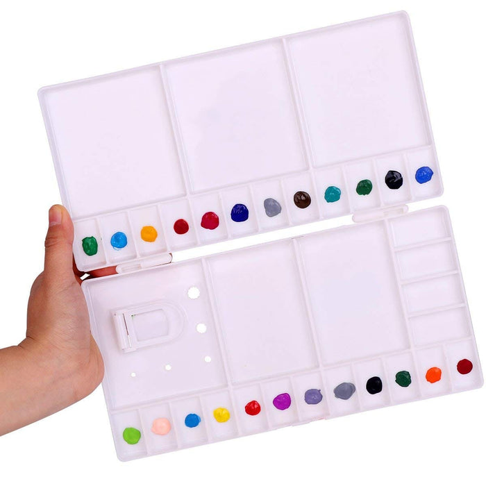 Transon Large Paint Palette Box 33 Wells for Watercolor,Gouache, Acrylic and Oil Paint with 1 Paint Brush