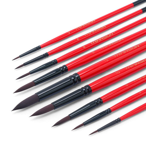 Transon Miniature Detail Artist Paint Brush Set 9pcs for Watercolor, Gouache, Acrylic, Oil, Tempera, Enamel and Face Painting Paintbrush TRANSON 