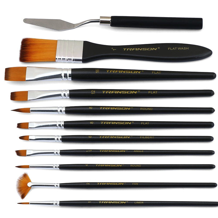 Transon Paint Brush Kit 10pcs Art Brushes and 1 Paint Spatula with Brush Case Paintbrush TRANSON 