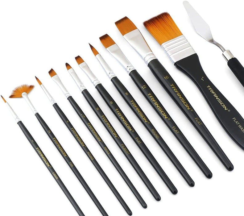 Transon Art Paint Brush Kit 16 Paint Brushes with Foam Brush Sponge Spatula  and Brush Case for Oil, Acrylic, Watercolor, Gouache, Painting Black