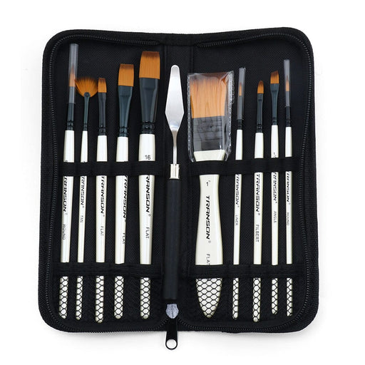 Transon Paint Brush Kit 10pcs Art Brushes and 1 Paint Spatula with Brush Case Paintbrush TRANSON 