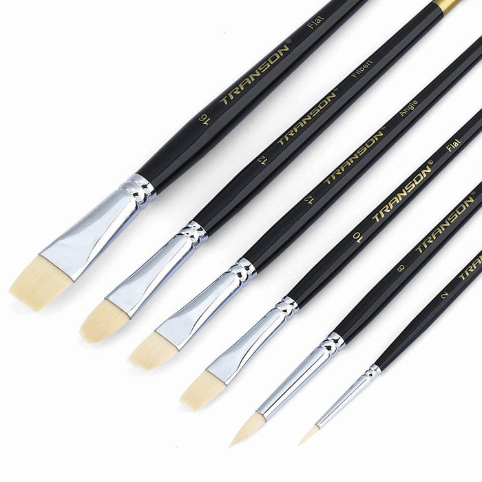 Transon Paint Brush Set 6pcs Art Painting Synthetic Bristle for Acrylic Watercolor Gouache Oil Leather Canvas and Face Painting Paintbrush TRANSON 